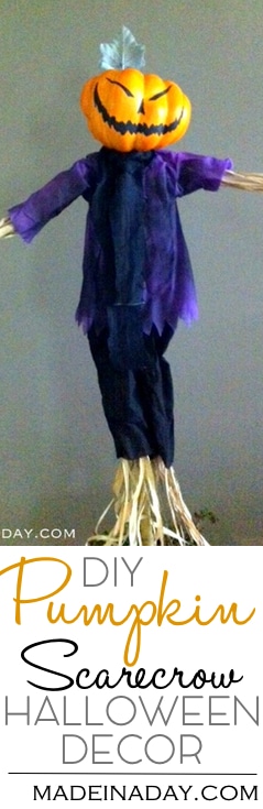 Spooky Pumpkin Scarecrow, Change a simple happy craft scarecrow into a super fun Halloween decor! Pumpkin head scarecrow, Halloween prop, DIY Scarecrow