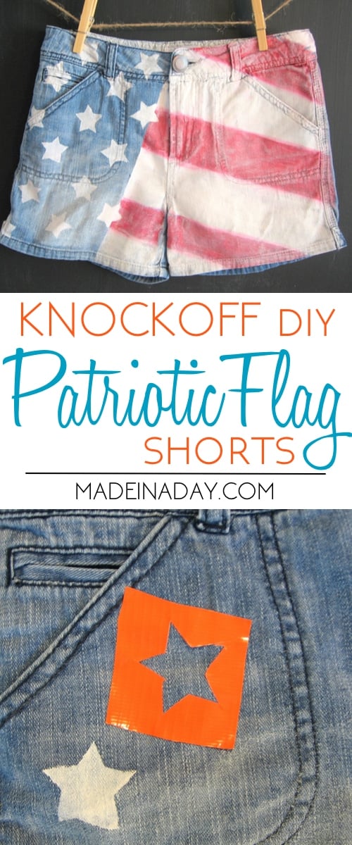 Justice Knock Off Denim Flag Shorts, justice pac sun knockoff, painted shorts, free printable star guide, Fourth of July, Patriotic,