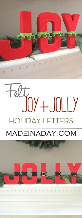 DIY Decoupaged Felt Jolly or Joy letters, cover cardboard letters with felt for a fun holiday sign,