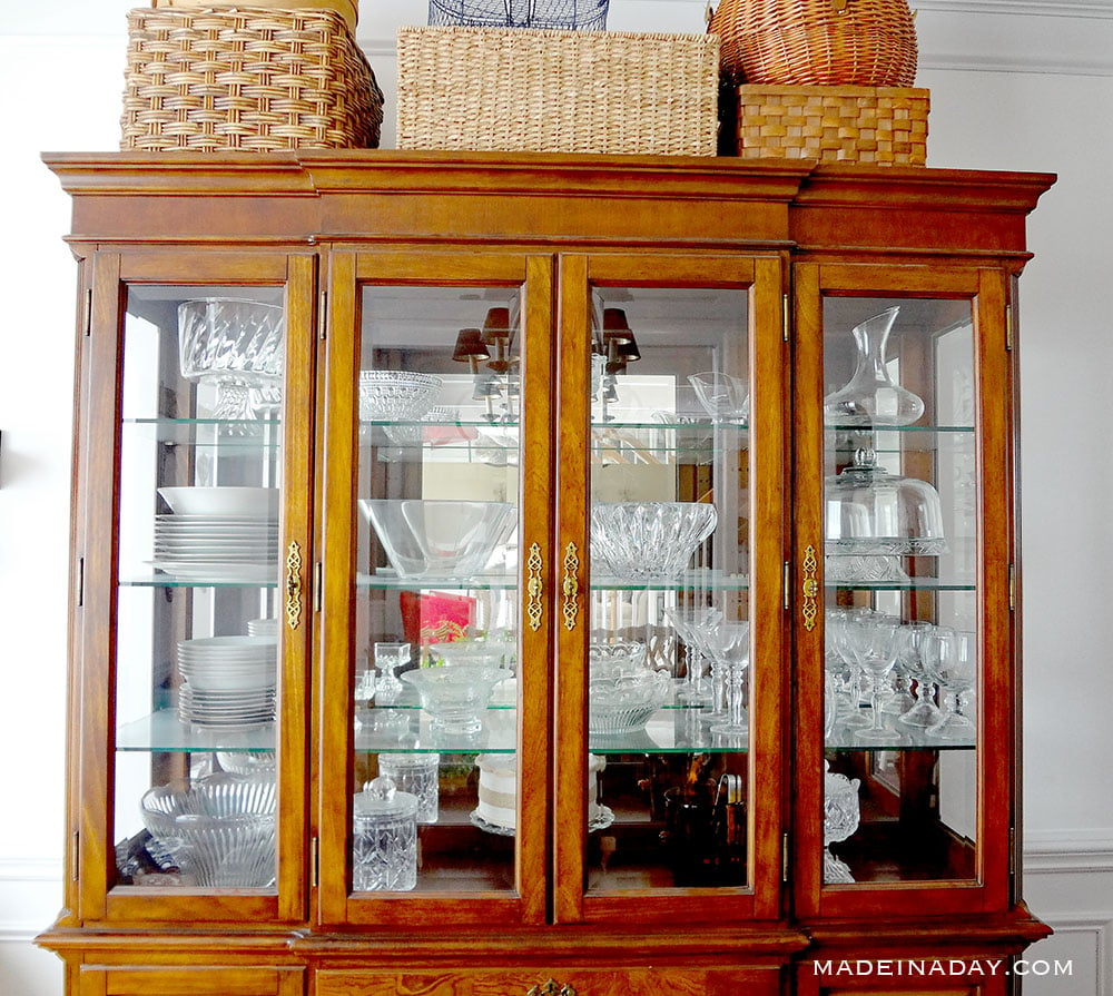 Design Hack! Display Dishes In China Cabinet With Baskets