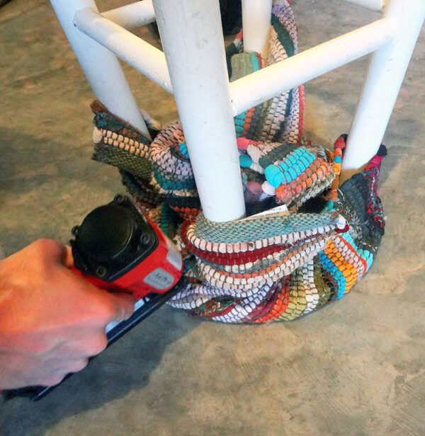 Recycled Fabric Stool Using A Rag Rug