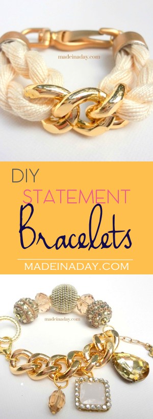DIY Statement Bracelets, Learn to make four DIY trendy gold statement bracelets tutorials.