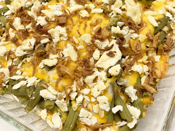 Cheesy Green Bean Casserole with Crackers
