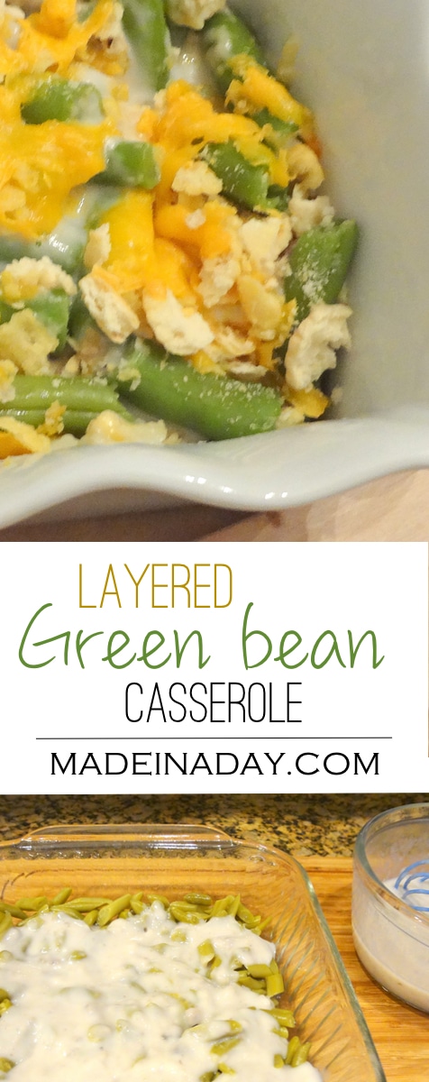 Not your Moms Green Bean Casserole, A must try side dish! Not your regular green bean casserole. Layered crackers cheese and green beans.