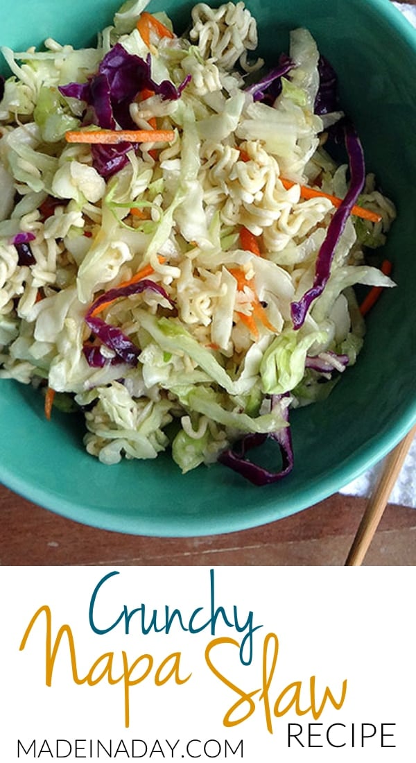 Napa Cabbage Slaw w/Crunchy Ramen, #Asian #Slaw #Recipe, Toasted #Ramen noodles, Napa cabbage, sweet soy dressing, napa cabbage recipes