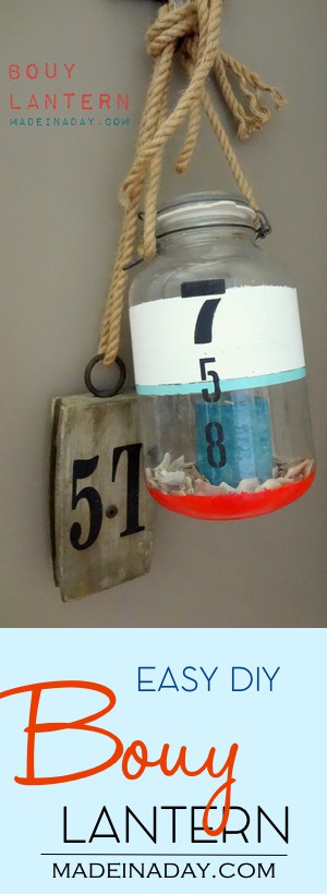 DIY Bouy Lantern, Paint a large vintage jar to simulate a seaside bouy for nautical decor! #sponsored