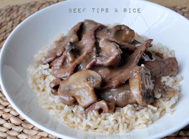 Beef Tips Mushroom Gravy Rice slow cooker