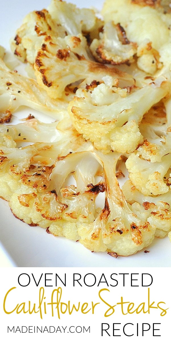 Cauliflower steaks slices Oven #Roasted Cauliflower Steaks, learn to cut #cauliflower into steaks and season them for a low-carb meal! #Parmesan cheese, garlic olive oil blend. #roasted #baked #lowcarb #cauliflowerrecipe #keto #ovenbaked