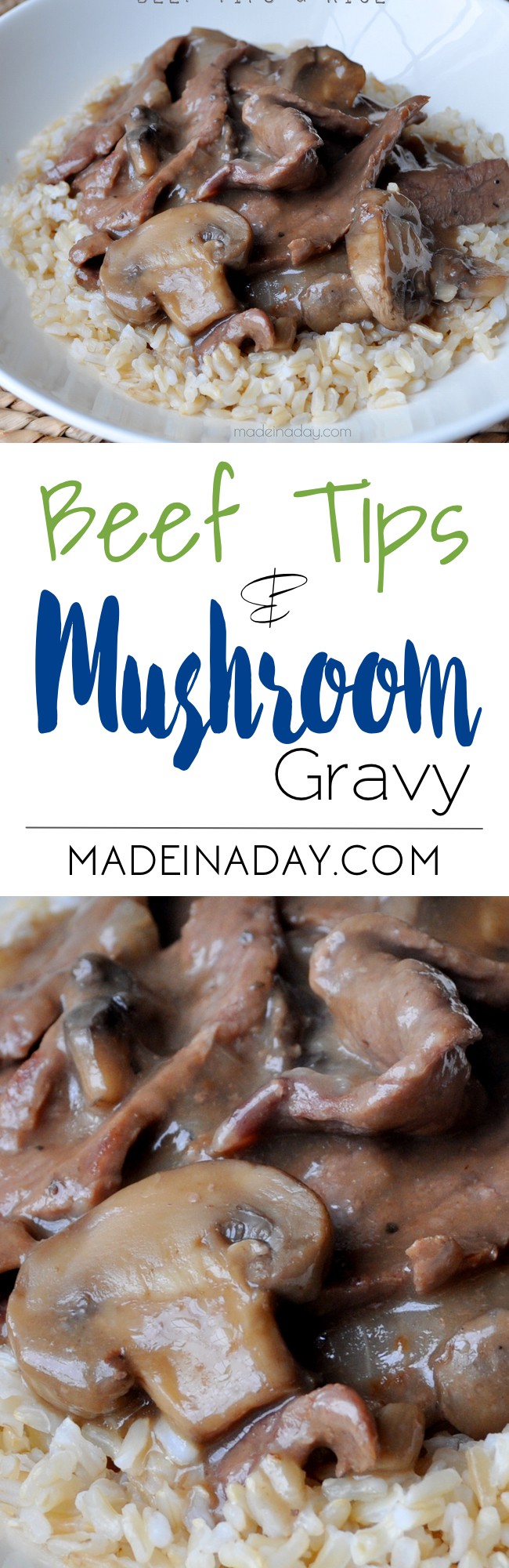 Beef Tips & Mushroom Gravy Recipe, Tender beef tips smothered mushroom gravy. Great Southern comfort food recipe, easy family meal, beef gravy, mushroom gravy, beef