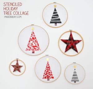 Festive Farmhouse Embroidery Hoop Holiday Tree Collage