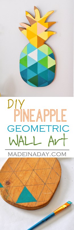 DIY Painted Geometric Pineapple, learn to paint a geometric pattern on a wood cutting board for DIY Spring Refresh wall art, tutorial on madeinaday.com