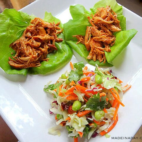Honey Sesame Chicken Lettuce Wraps with Asian Slaw 4 Crock Pot Honey Sesame Chicken