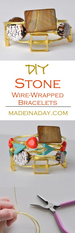 Learn to make these gorgeous and trendy Wire Wrapped Stone Bracelets on madeinaday.com!