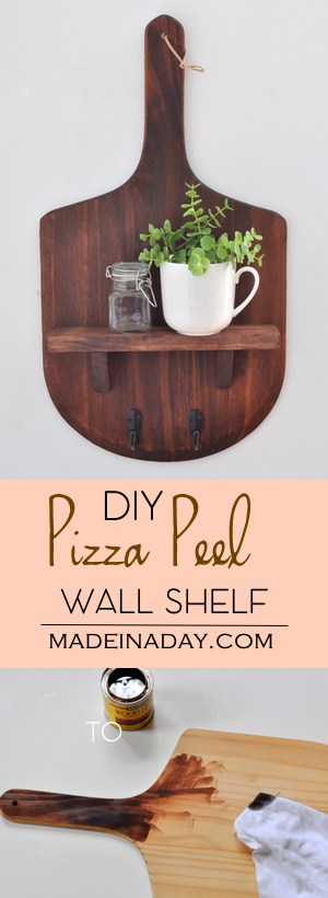 DIY Pizza Peel Paddle Wall Shelf, Cuisine Board, Pizza Paddle, conversation piece, tutorial on madeinaday.com