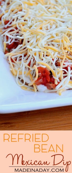 #Mexican #Refried Bean Dip, simple layered southwestern dip, easy appetizer, Cinco de Mayo recipe, pico de gallo salsa, Fritos Bean Dip, recipe on madeinaday.com