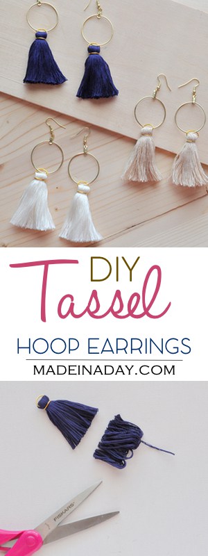 DIY Hoop Tassel Earrings, Learn to make super trendy tassel earrings! Tassel hoops, gold hoop, Anthro hack, tutorial on madeinaday.com