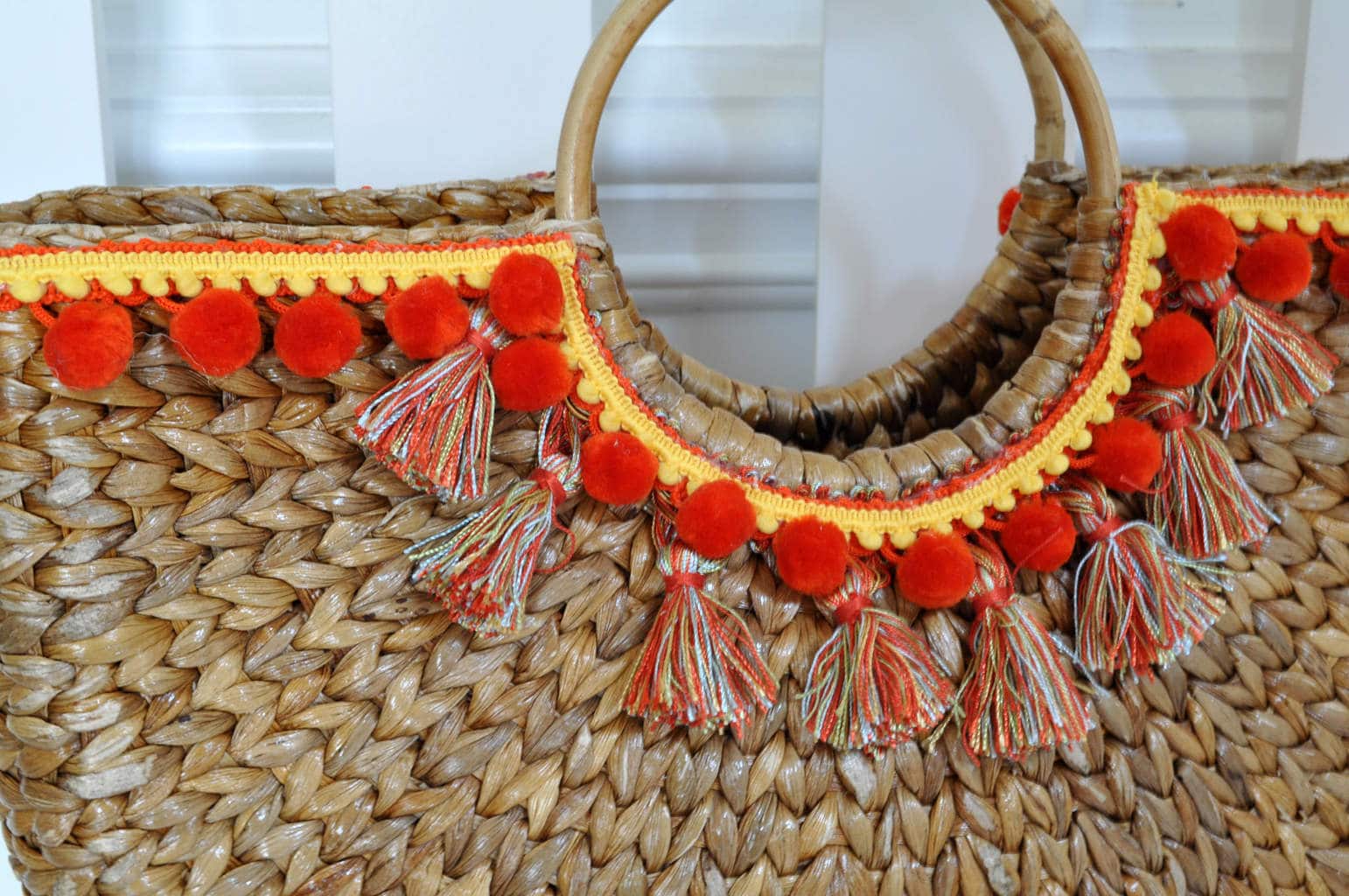 Trendy DIY Pom & Tassel Basket Totes • Made in a Day