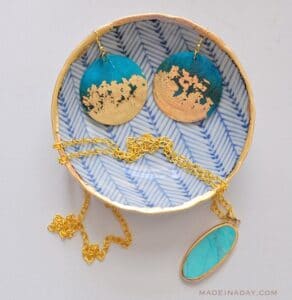 DIY Gold Gilded Earrings and Jewelry Bowl