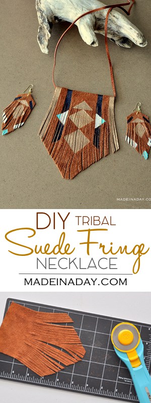 DIY Bohemian Suede Fringe Necklace, I whipped up this simple suede necklace this weekend. Let me show you how to make your own! leather jewelry, bohemian necklace, boho necklace, painted leather, tribal necklace, Geometric painted leather jewelry