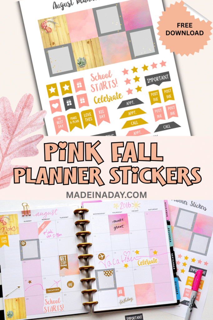 Printable Pink Fall Planner Stickers  Set
