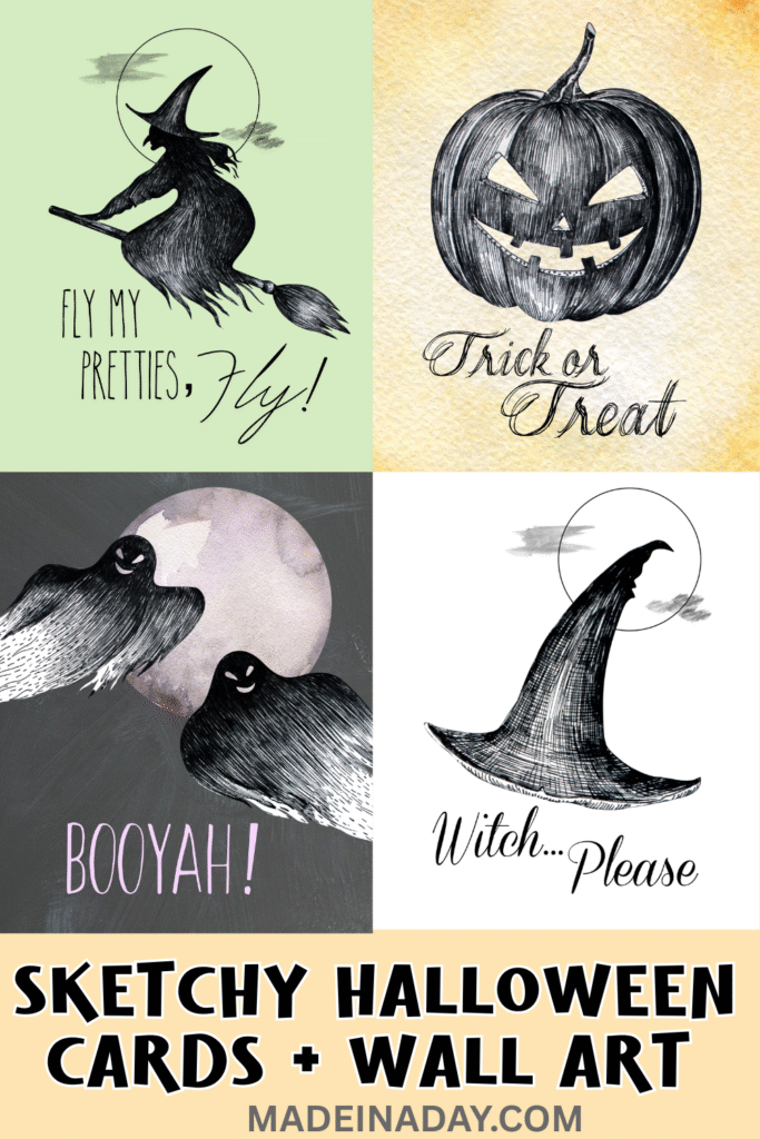 Halloween Cards and Printable Wall Art Set