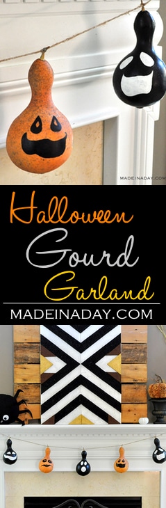 Halloween Gourd Garland, painted gourd for Halloween decor, Gourd banner, black gourd, gourd Jack O'Lanterns, Halloween decorations, easy craft, DIY, paint