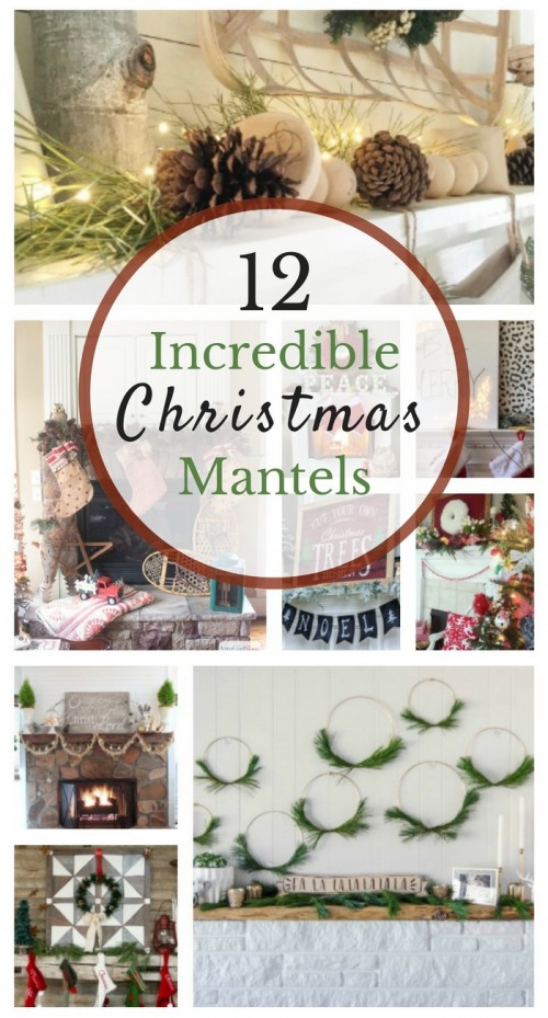 12 Impressive Holiday Mantels, White, gold, rustic, vintage, fun DIY mantels for Christmas, Deer Mantle, Homemade mantle decor,