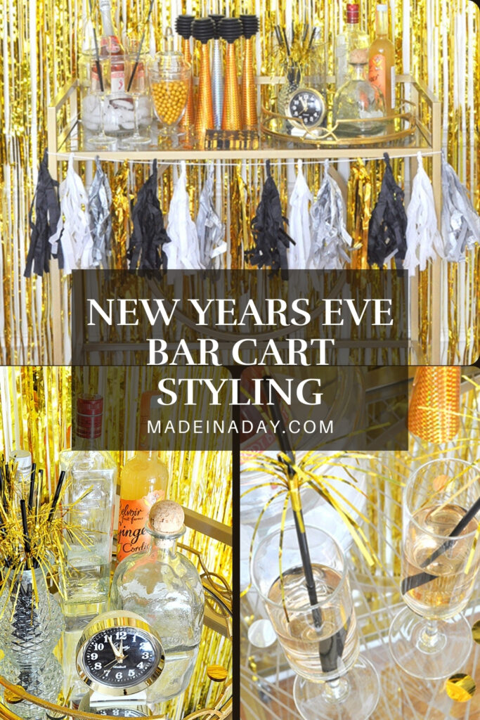 Festive Gold Glam New Years Eve Bar Cart Styling
