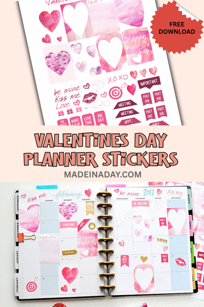 Valentines Day Printable Planner Stickers Set