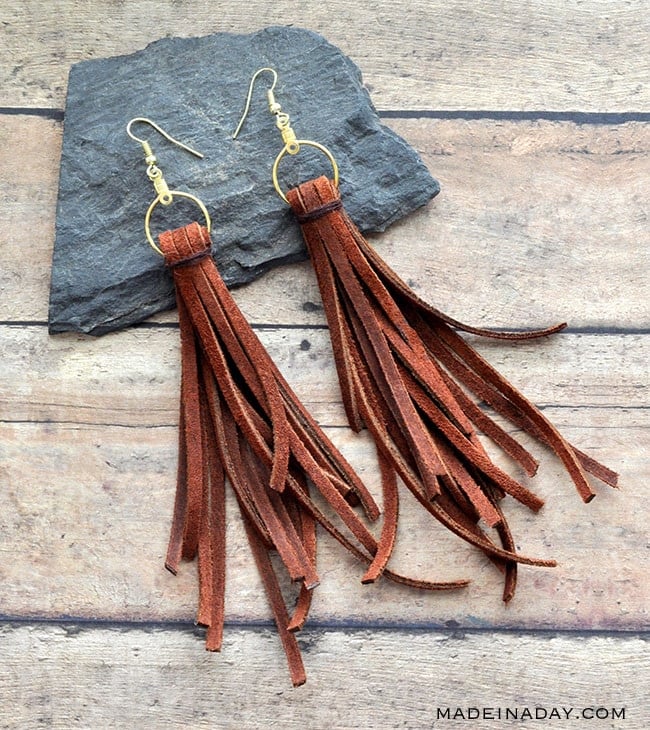 Faux leather 2024 tassel earrings