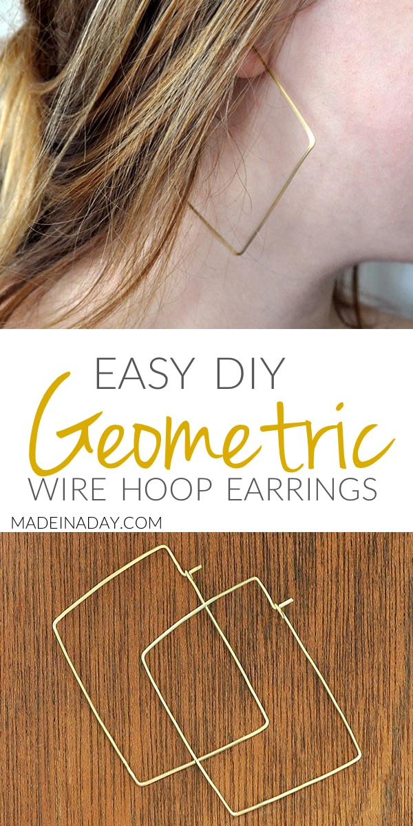 DIY Geometric Hoop Earrings, Make these simple gold hoops with beading wire & pliers! wire earrings, Geo hoop earring,