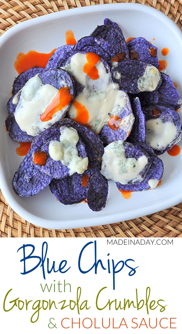 Crispy Blue Potato Chips and Spicy Gorgonzola Cheese Sauce • Made in a Day