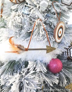 Sparkling Rustic Leather Feather Arrow Ornaments