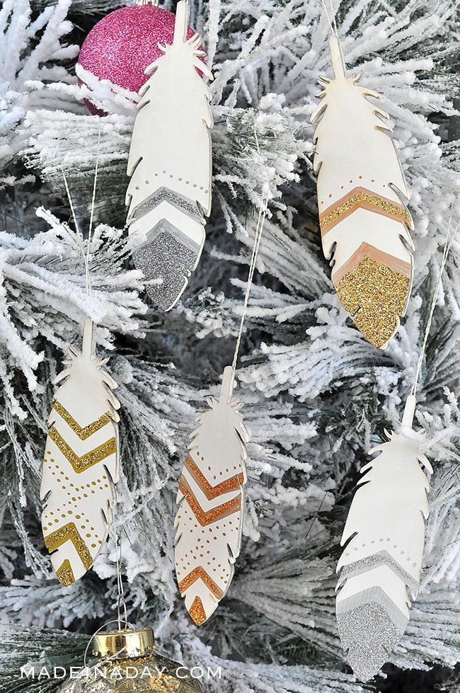 Frosted Wood Slice Glitter Bullseye Ornaments