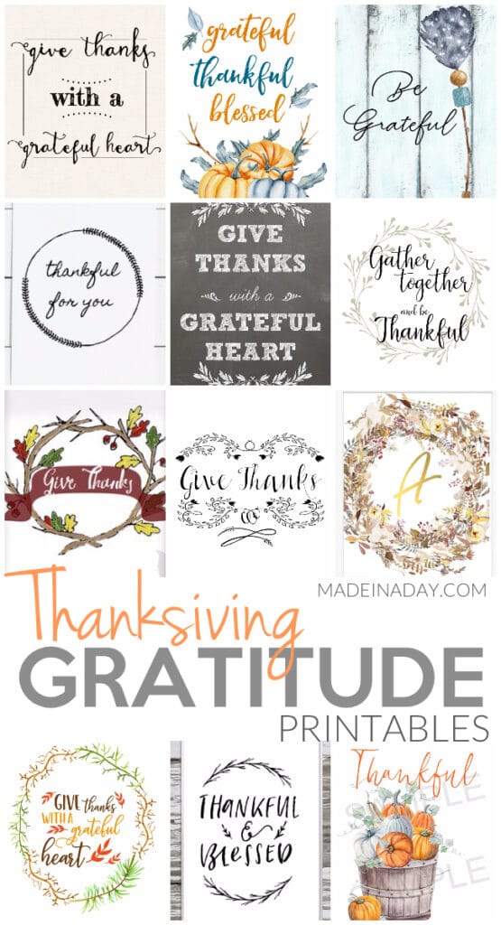 7 Thanksgiving Gratitude Wall Art Printables