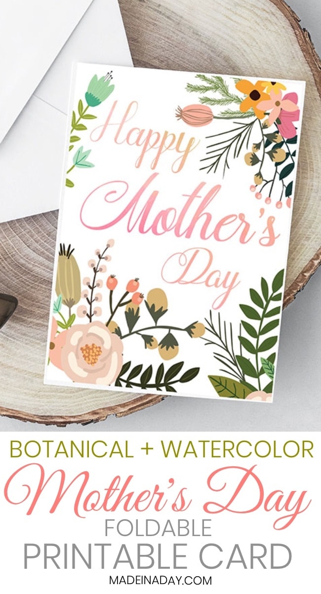 botanical foldable mothers day card printable