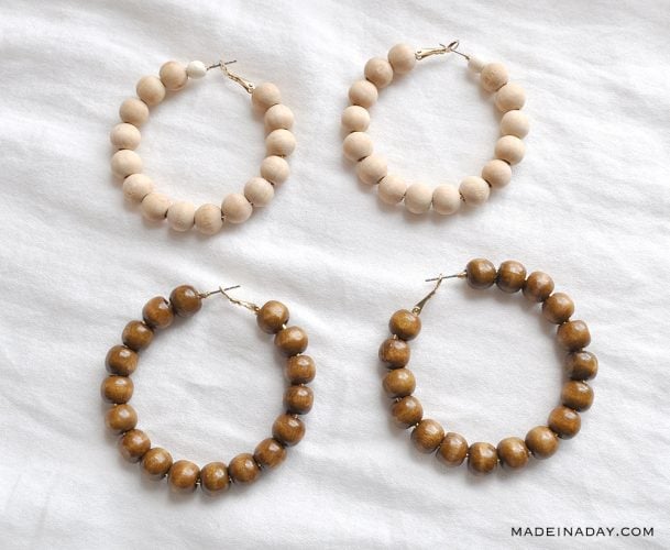 Wood Beaded Hoop Earrings Made In A Day
