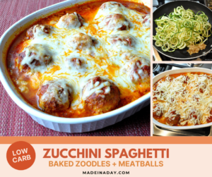 Zucchini Spaghetti Baked Zoodles and Meatballs