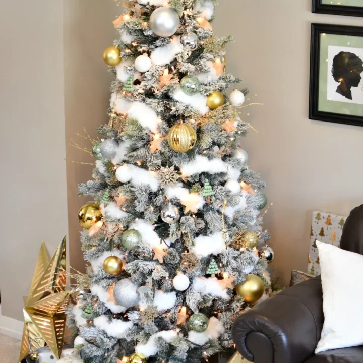 Image for Silver, Gold and Light Green Snowy Christmas Tree