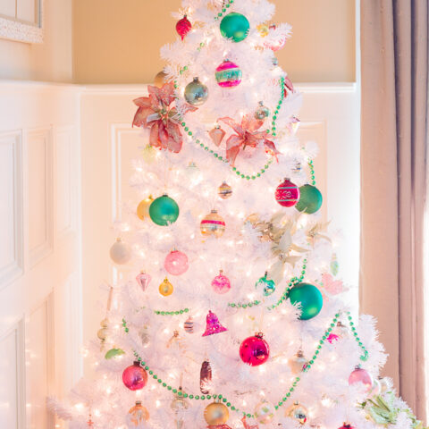 Image for Vintage White Christmas Tree with Shiny-Brite Ornaments