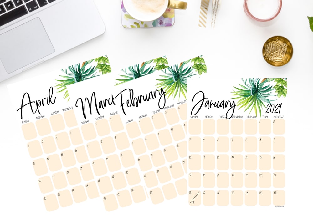 2021 Tropical Palm Tree Calendar Printables Made In A Day