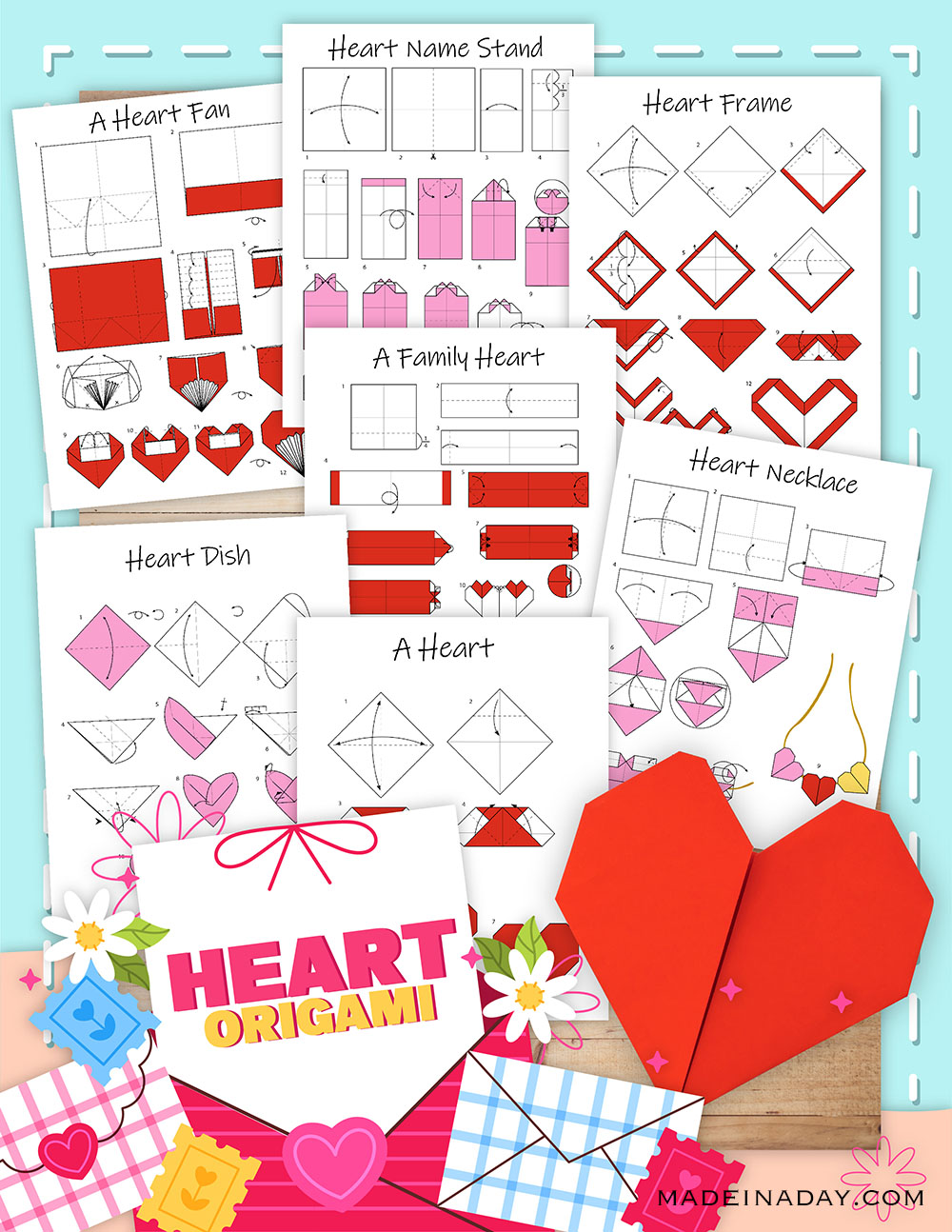 7 Origami Paper Heart Folding Patterns Made In A Day