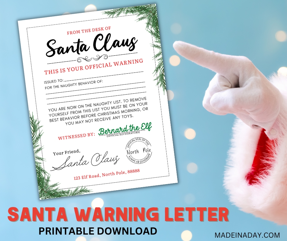 Naughty List Santa Warning Letter Printable | Made In A Day