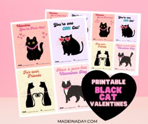 Printable Black Cat Valentine Cards