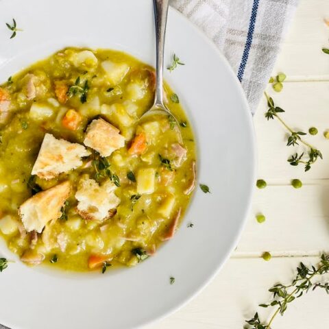 Image for Hearty Split Pea Soup with Ham, Potatoes and Toasted Croutons