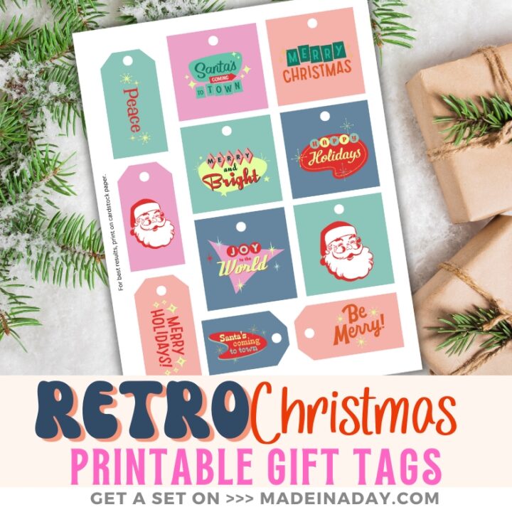 Image for Retro Christmas Printable Gift Tag Set