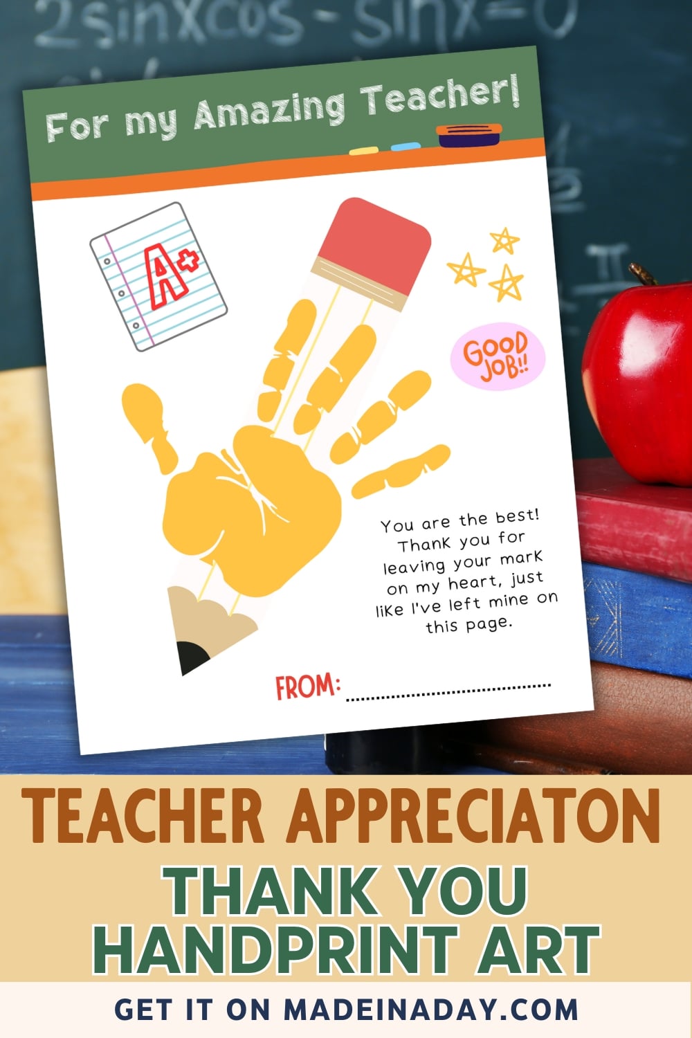 Handprint Thank You Card For Teacher Made In A Day