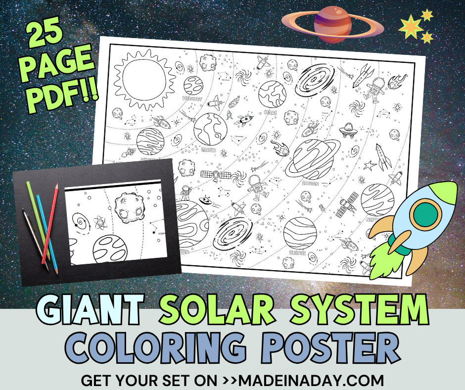 Giant Solar System Coloring Poster
