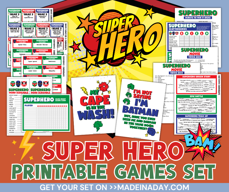 Superhero Printable Games Set
