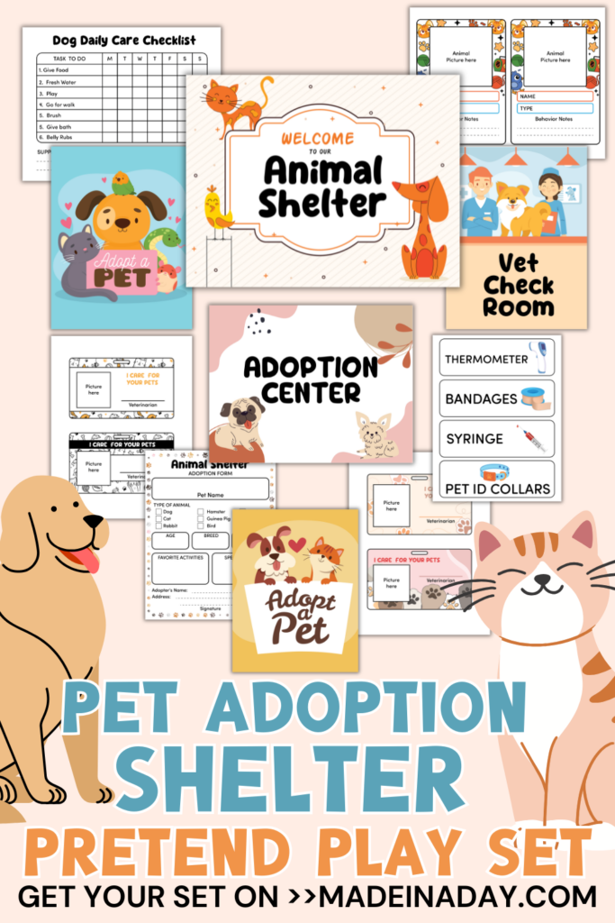 Pet Adoption Shelter Pretend Play Set Printable